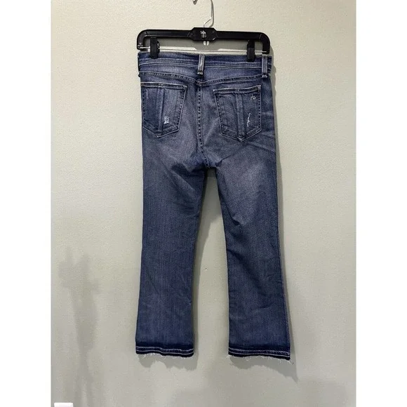 Rag & Bone Jeans Sz 27x 25” Inseam Frayed Hem Cropped High Rise Distressed Dark  - Picture 5 of 12